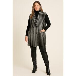 New POL Houndstooth Oversized Soft Fleece Longline Coat SZ S